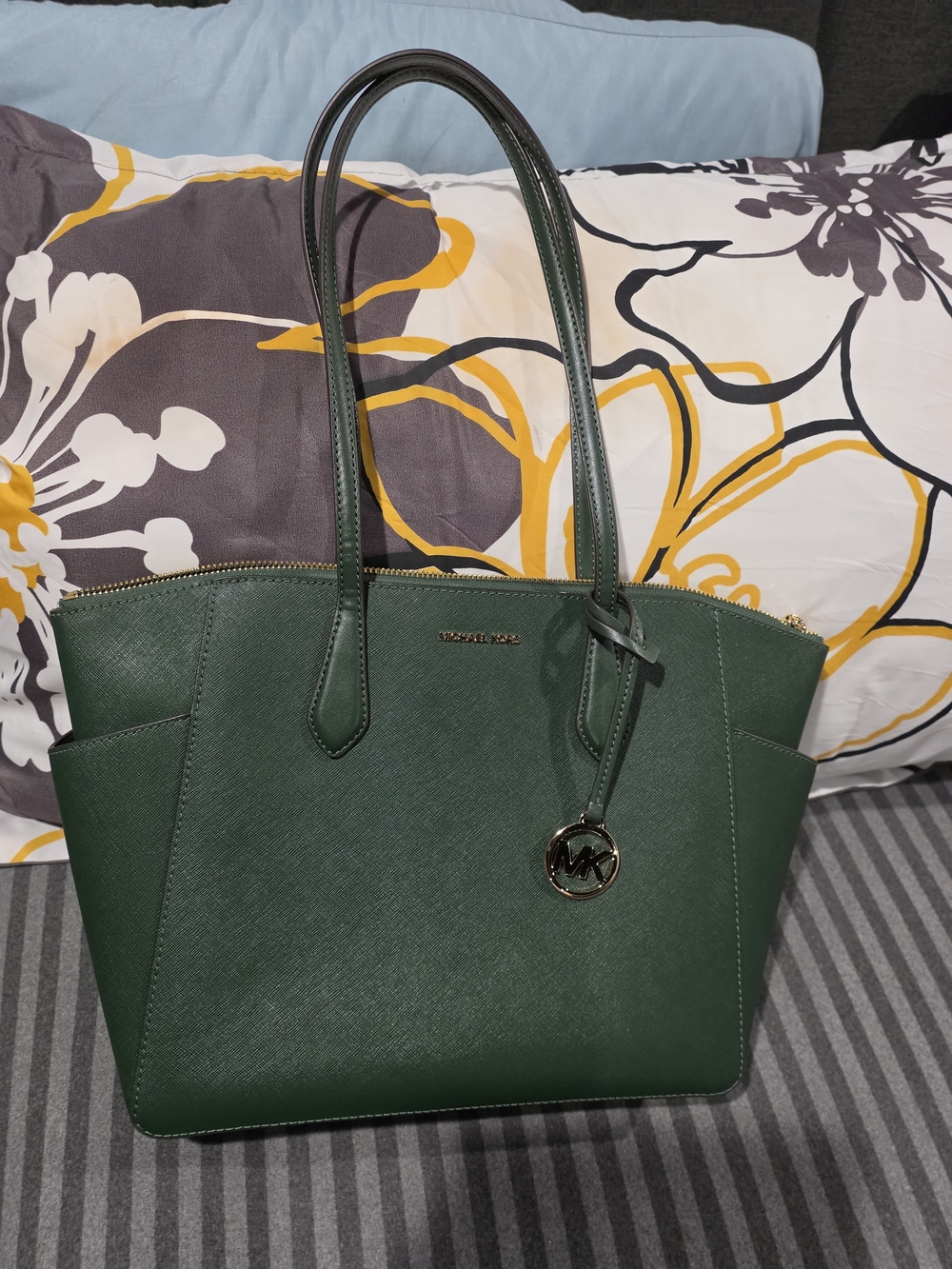 Michael Kors Dark Green Saffiano Leather Tote with Gold Accent
